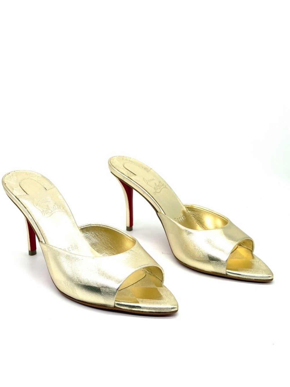 Christian Louboutin MISS Z MULE 80 Metallic Leather Sandals Heels Gold - Picture 9 of 16
